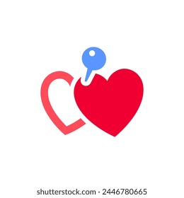 Dos corazones con el icono del pin o el símbolo del día de San Valentín, signo de la fiesta diseñado para la celebración, estilo moderno de moda del Vector.