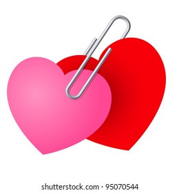 Two Hearts Pinned Together. St. Valentines Day illustration