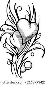 Dos corazones plantan en el fondo, negro y blanco