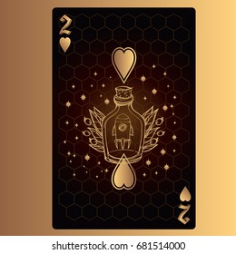 Two of hearts. Playing card with original design on the theme of space.