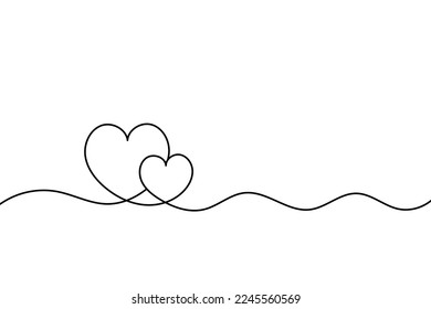 Two hearts pressed against each other. Big love concept, line art.