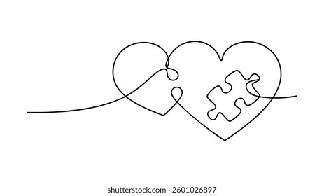 Two Hearts Puzzle Piece Unity Love Connection Single Line Art