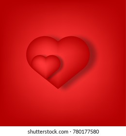 two hearts with realistic shadow. valentine motive vector