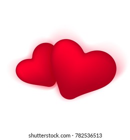 Two Hearts realistic vector icon and symbols in red color isolated in white background. Vector illustration.