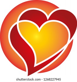 Two hearts in red and circle logo