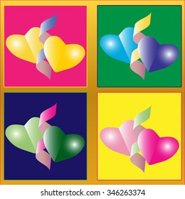 Two hearts with ribbon Icon Set.