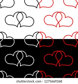 Two hearts seamless pattern, Two hearts ( black, red, white ) background,