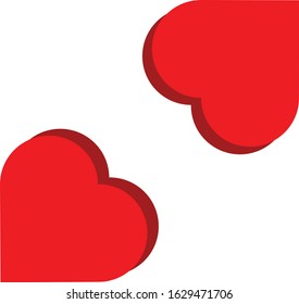 Two hearts with shadows for love and Valentine's day. Simple red hearts and love symbols.