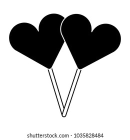 two hearts shape lollipop with stick sweet
