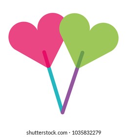 two hearts shape lollipop with stick sweet