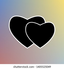 Two hearts sign. Black icon in white shell at pastel color background. Illustration.