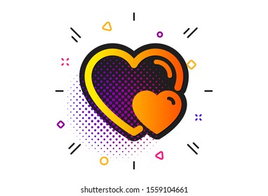 Two Hearts sign. Halftone circles pattern. Couple Love icon. Valentines day symbol. Classic flat hearts icon. Vector