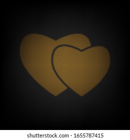 Two hearts sign. Icon as grid of small orange light bulb in darkness. Illustration.