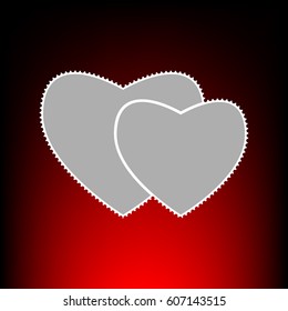 Two hearts sign. Postage stam or old photo style on red-black gradient background.
