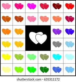 Two hearts sign. Vector. Felt-pen 33 colorful icons at white and black backgrounds. Colorfull.