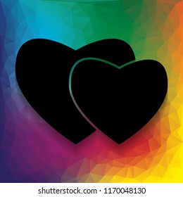 Two hearts sign. Vector. Flat style black icon on white.