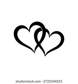Ilustración vectorial de silueta de dos corazones, perfecta para diseños románticos, invitaciones de boda, tarjetas de San Valentín, carteles con temas de amor, tarjetas de felicitación y obras de arte minimalistas o decorativas.