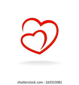 Two hearts simple logo. Lines forming big and small hearts silhouettes.