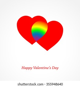 Two hearts with six colors rainbow. Vector
