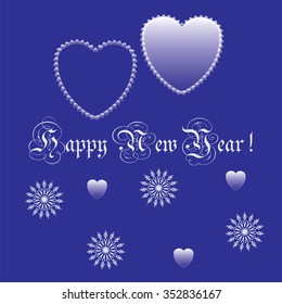 two hearts snowflakes on a blue background with the inscription new year vector