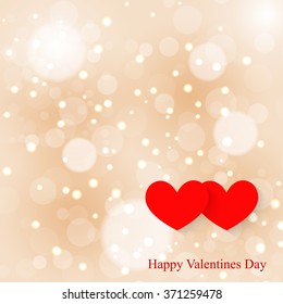 Two hearts soft background bokeh. Greetings Happy Valentine's Day.