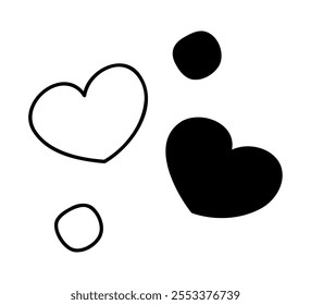 Two hearts and spots. Clip art hand draw illustration.