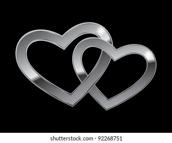 Two hearts of steel on a black background