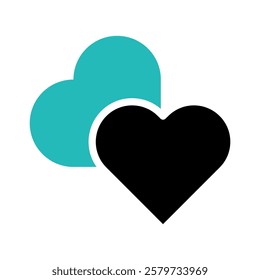 Two Hearts Symbol Overlapping Design Black And Teal