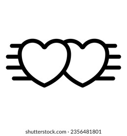 Dos corazones juntos, fecha, amor, icono de línea de relaciones, concepto de citas rápidas, signo de unidad vectorial sobre fondo blanco, icono de estilo de contorno para el concepto móvil y diseño web. Gráficos vectoriales