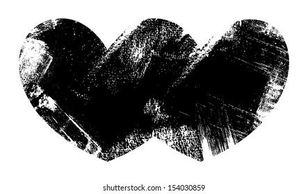 Two Hearts Together - Grunge Vector Illustration Background
