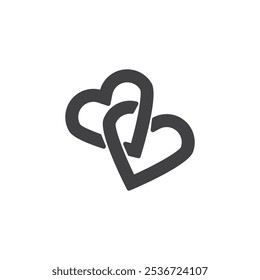 Two hearts together vector icon. filled flat sign for mobile concept and web design. Interlocked Hearts glyph icon. Love symbol, logo illustration. Vector graphics