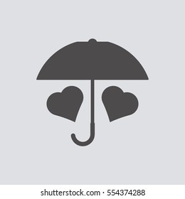  Two  hearts with umbrella   icon, isolated. Flat  design. 