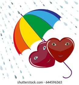 Two hearts under umbrella