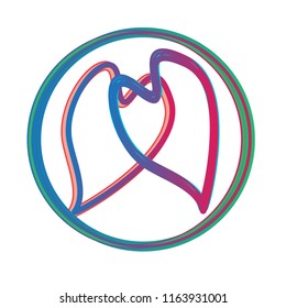 Two Hearts Unite in Infinity Sign Original Conceptual Vector Illustration. A minimalistic image with a neon effect. A fresh idea for your design. A symbolic illustration of eternal love