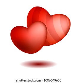 two hearts, Valentine's Day, three-dimensional heart, heart on a white background, love, wedding