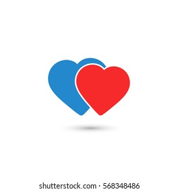 Two hearts Valentines day vector color illustration.