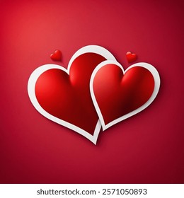 Two Hearts for Valentines Greeting Card or Mother Day Card Red Background with vector illustration.