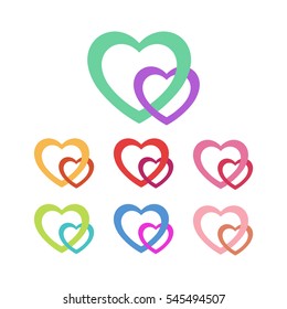 Two hearts vector icon set