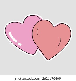 Two Hearts Vector Illustration Sticker. Adorable two hearts vector sticker in pastel pink tones, ideal for romantic designs, Valentine's Day cards, wedding themes, and love decorations
