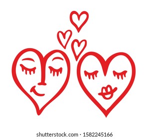 Two hearts vector. Love icon, symbol, illustration design. Couple at Valentines day. Romantic wedding card decoration background. Couple in love concept, two cute hearts. Valentines Day Vector Card. 