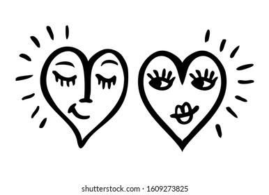 Two hearts vector. Love icon, symbol, illustration design. Couple at Valentines day. Romantic decoration background. Couple in love concept, two cute hearts. Valentines Day Vector Card. 