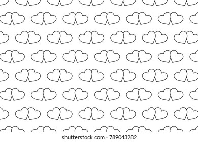 Two hearts - vector pattern - black pattern on a white background