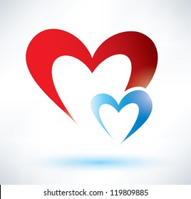 two hearts vector symbol, love or medicine concept