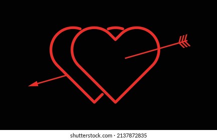 Two hearts were pierced an arrow,hearts and arrow vector image svg