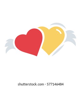 Two Hearts with wings flat icon
