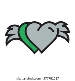 two Hearts with wings Green