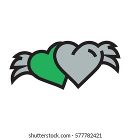 Two Hearts with wings Green