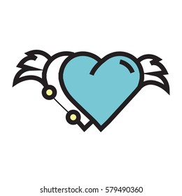 Two Hearts wings pen tool design blue