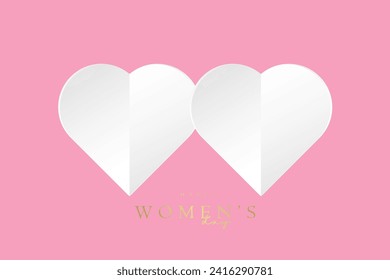 Two hearts of Women's Day on 8th of march banner. International women's day concept for banners, webs, backdrops, arts, posters style with white heart and texts