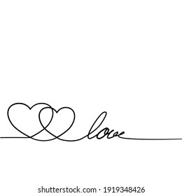 Zwei herzförmige Linien und das Wort Liebe. Vektorgrafik